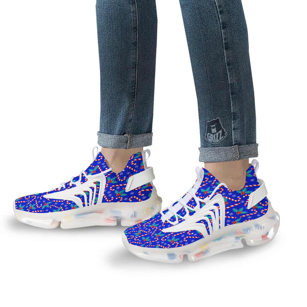 Candy And Christmas Berry Print Pattern White Gym Shoes-grizzshop