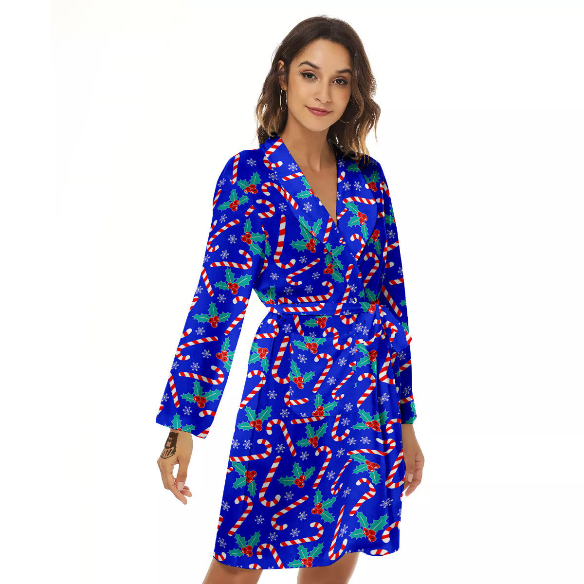 Candy And Christmas Berry Print Pattern Women's Robe-grizzshop