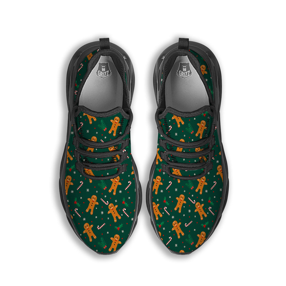 Candy And Christmas Cookie Print Pattern Black Running Shoes-grizzshop