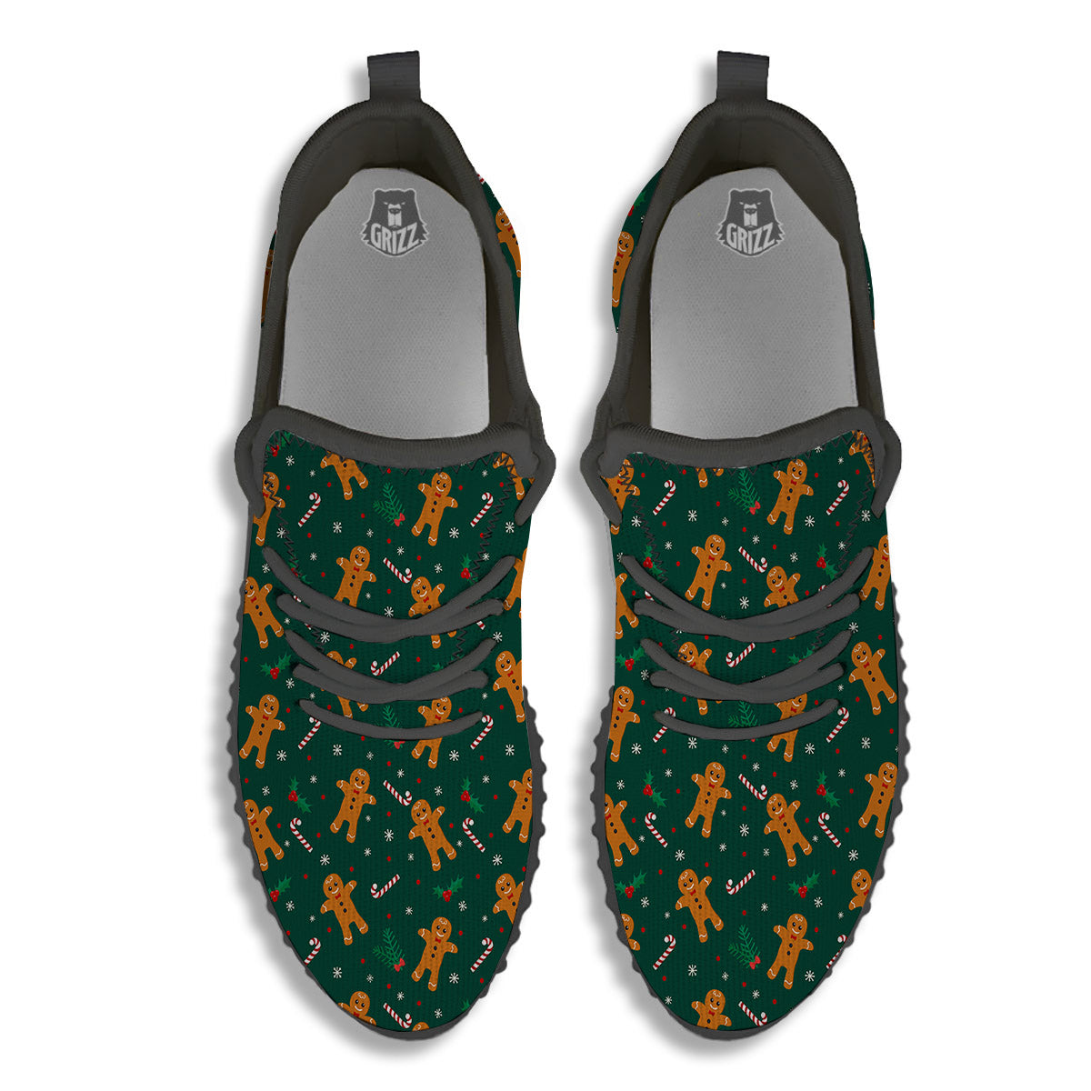 Candy And Christmas Cookie Print Pattern Black Walking Shoes-grizzshop