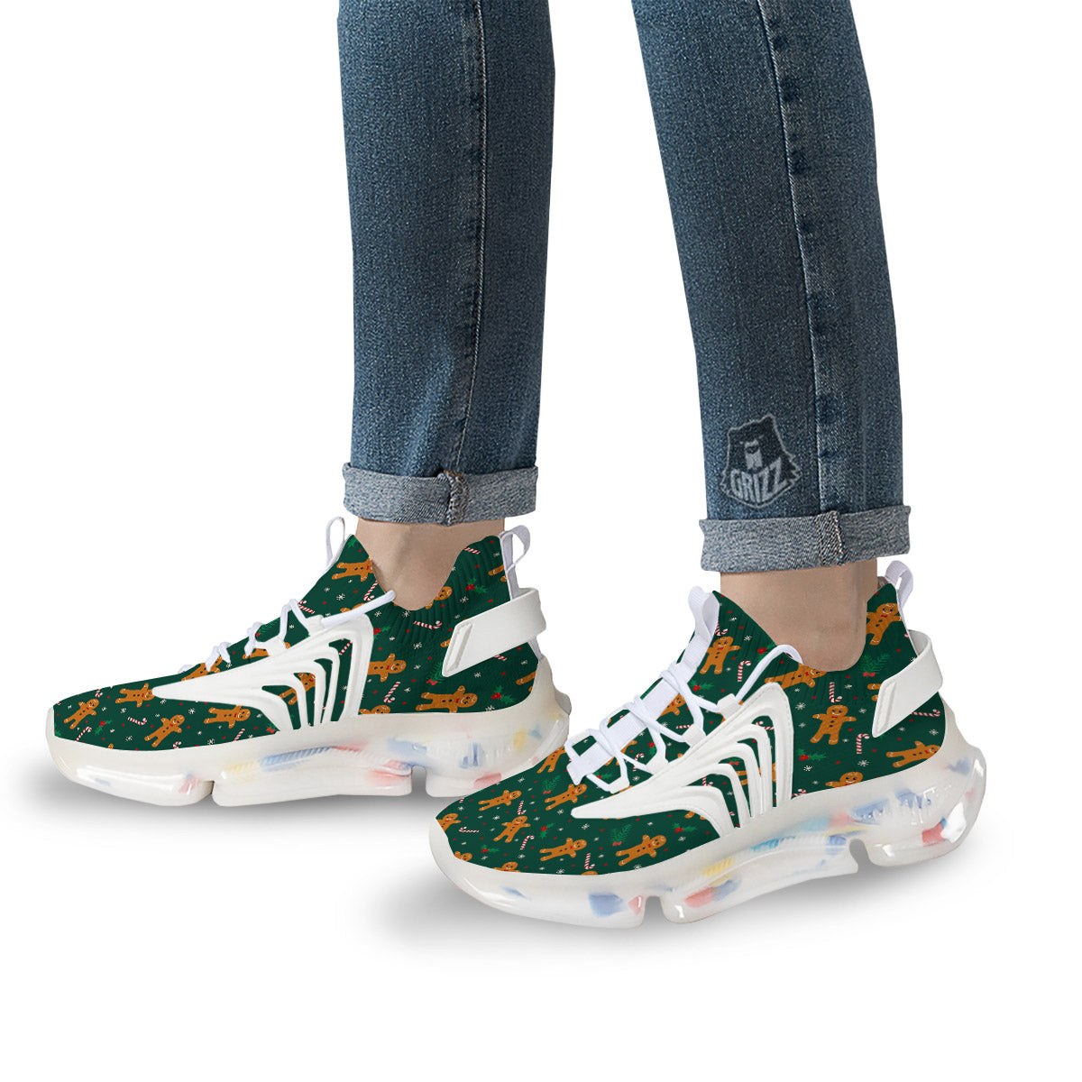 Candy And Christmas Cookie Print Pattern White Gym Shoes-grizzshop