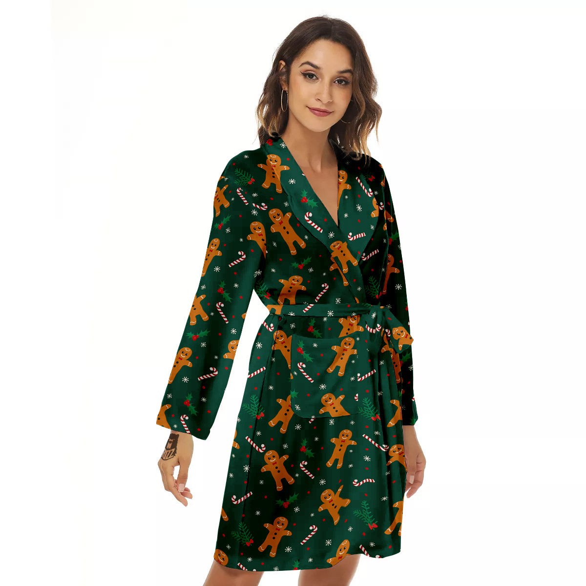 Candy And Christmas Cookie Print Pattern Women's Robe-grizzshop