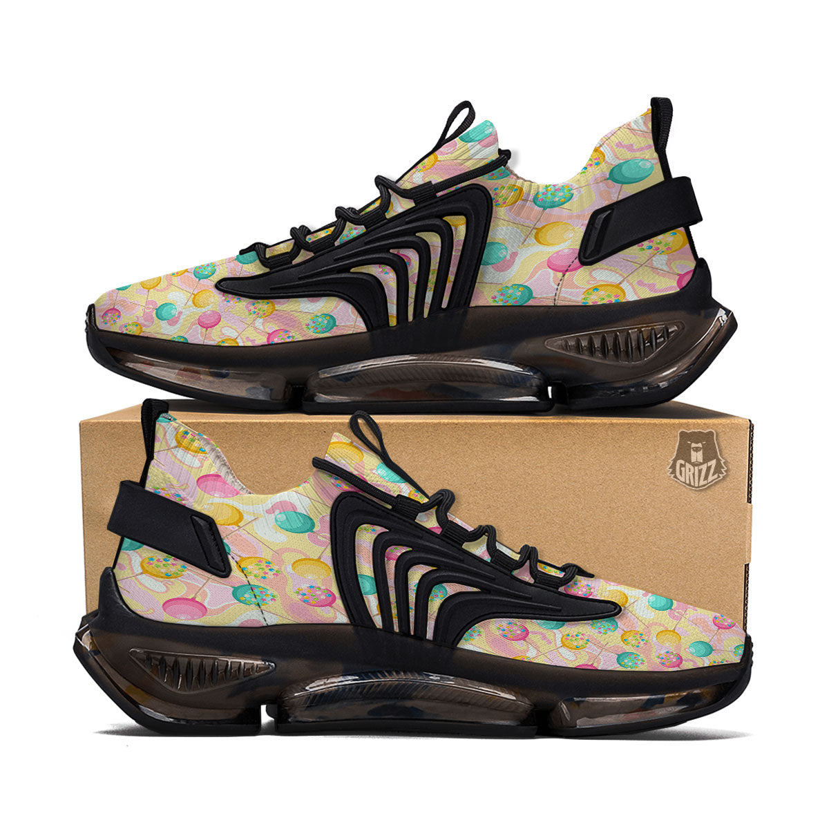 Candy And Colorful Lollipop Print Black Gym Shoes-grizzshop
