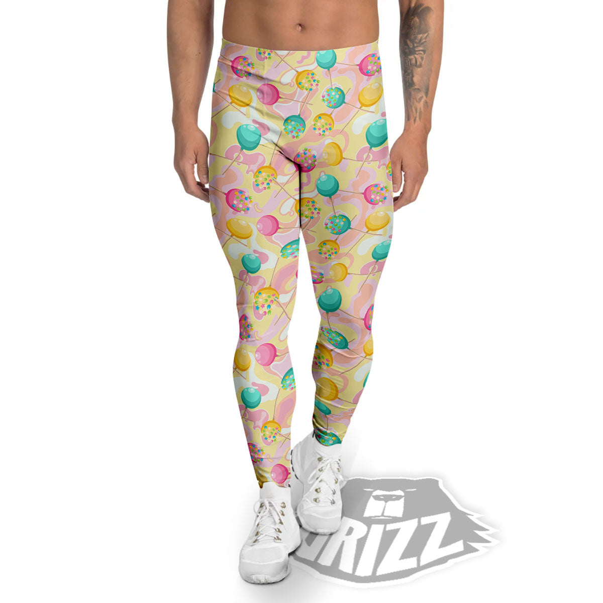 Candy And Colorful Lollipop Print Men's Leggings-grizzshop