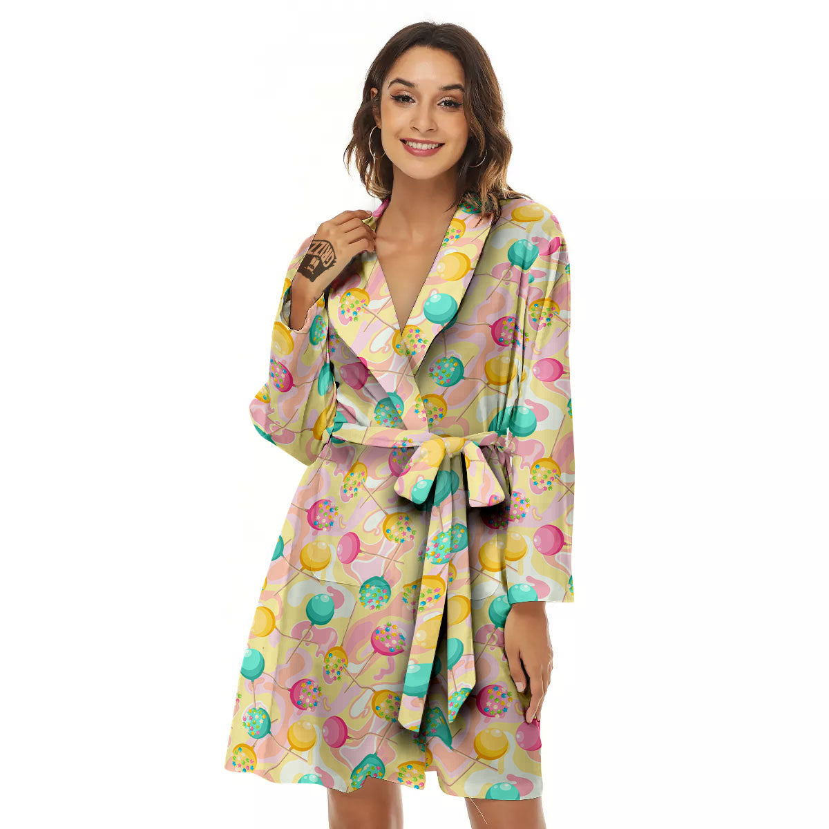 Candy And Colorful Lollipop Print Women's Robe-grizzshop
