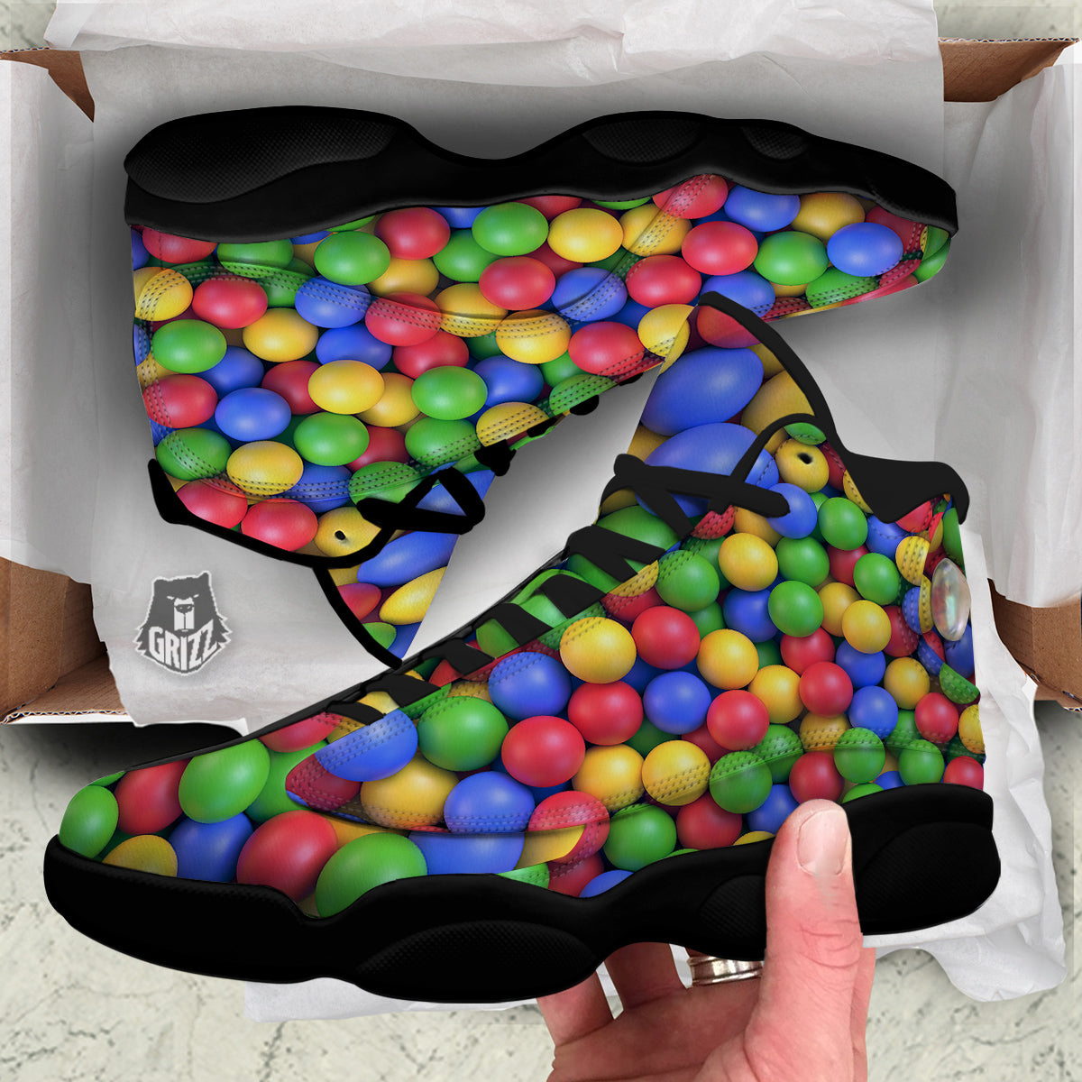 Candy Ball Colorful Print Black Basketball Shoes-grizzshop