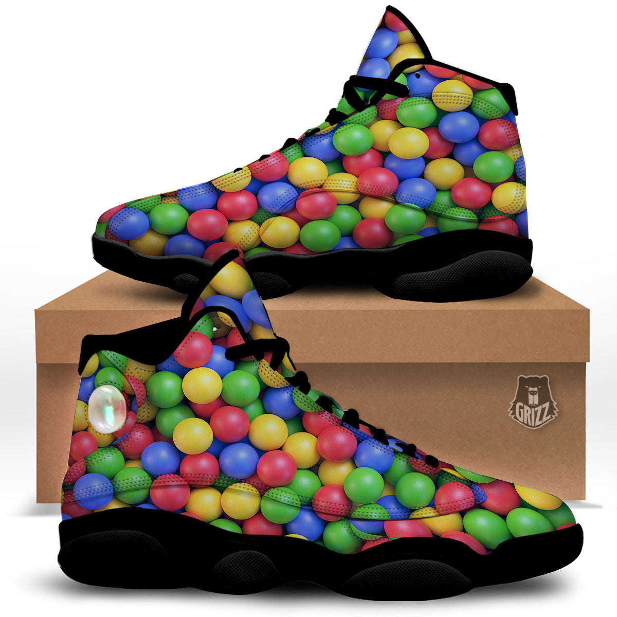 Candy Ball Colorful Print Black Basketball Shoes-grizzshop