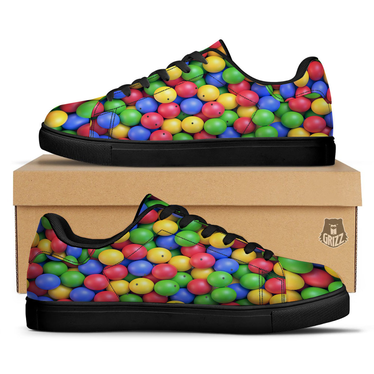 Candy Ball Colorful Print Black Low Top Sneakers-grizzshop