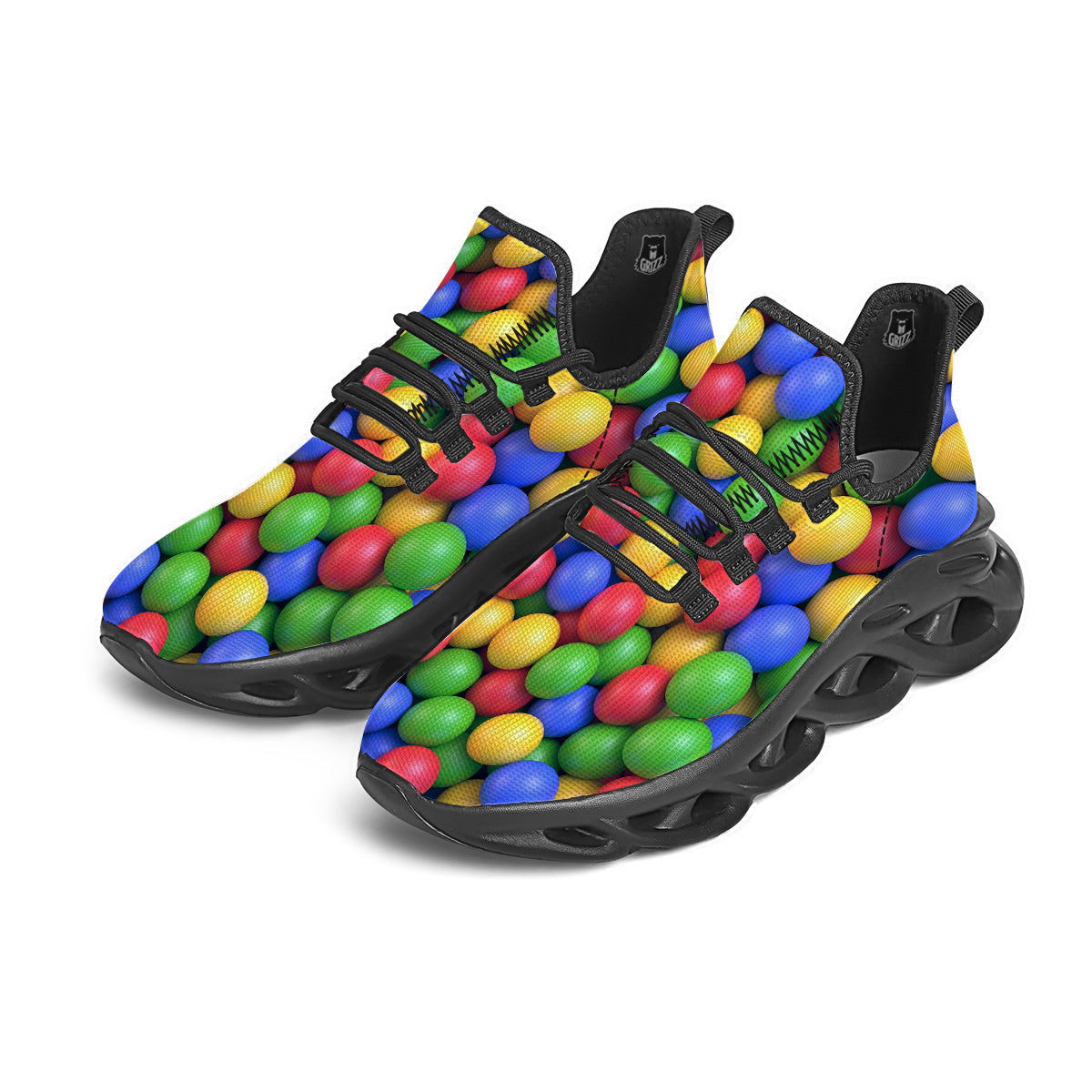 Candy Ball Colorful Print Black Running Shoes-grizzshop