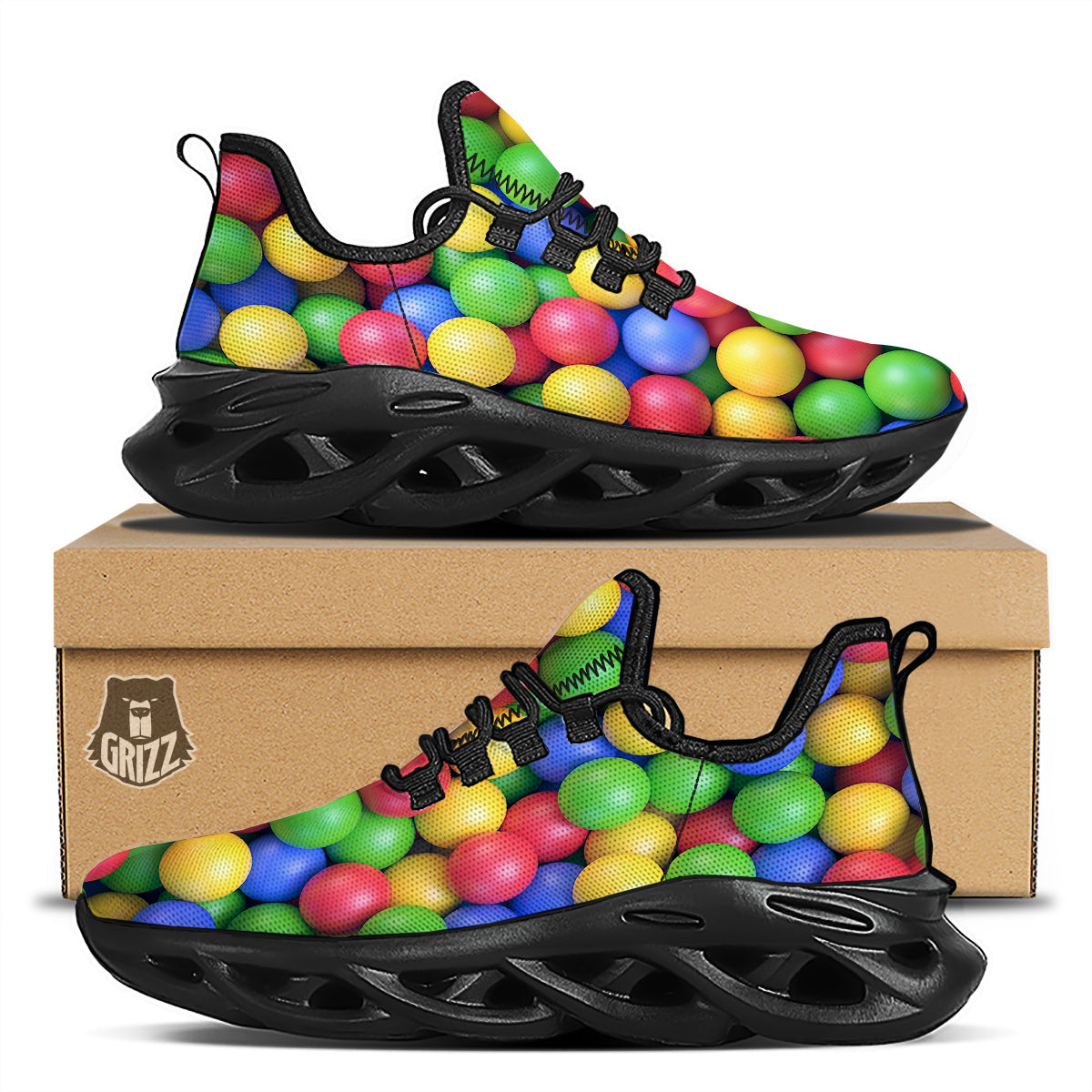 Candy Ball Colorful Print Black Running Shoes-grizzshop