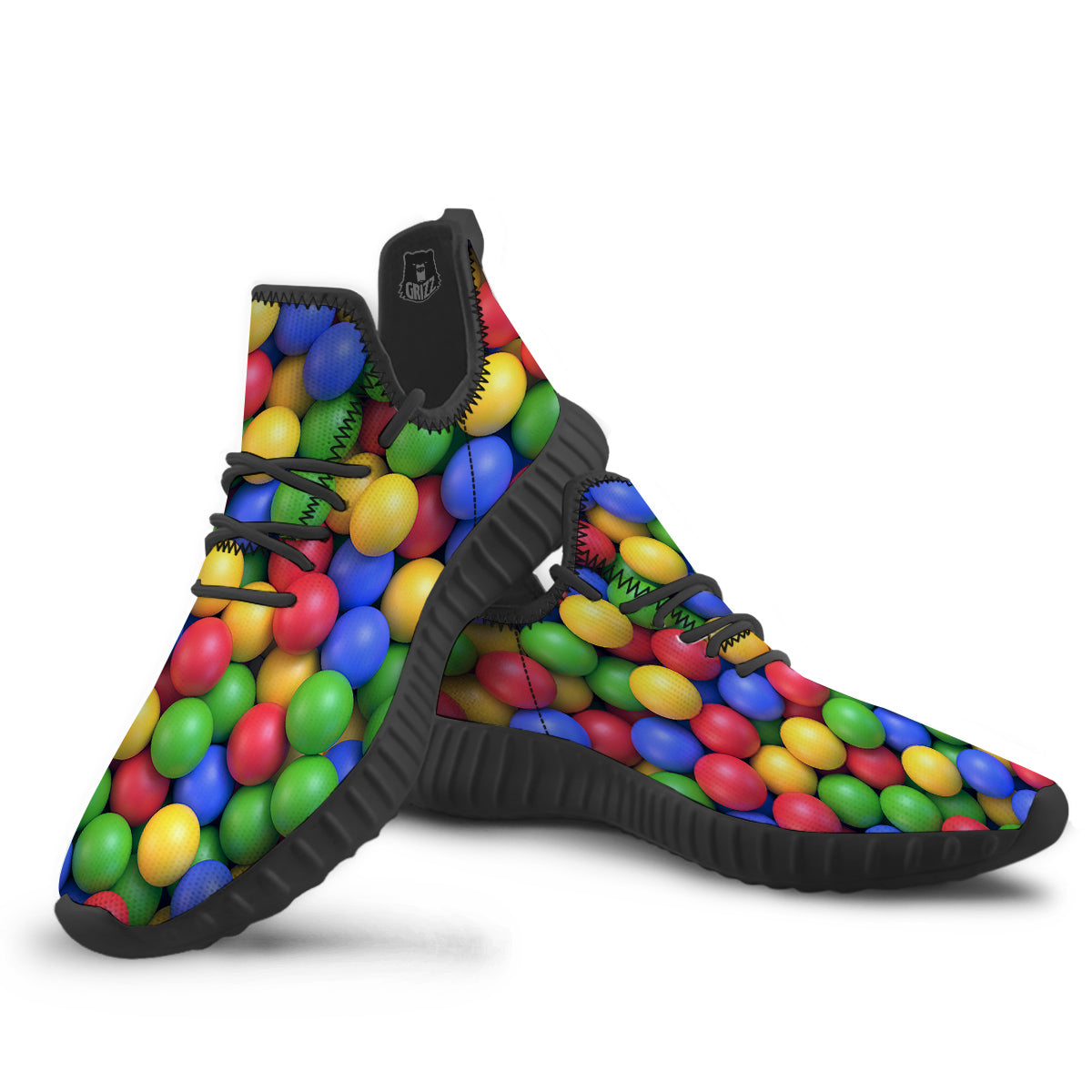 Candy Ball Colorful Print Black Walking Shoes-grizzshop