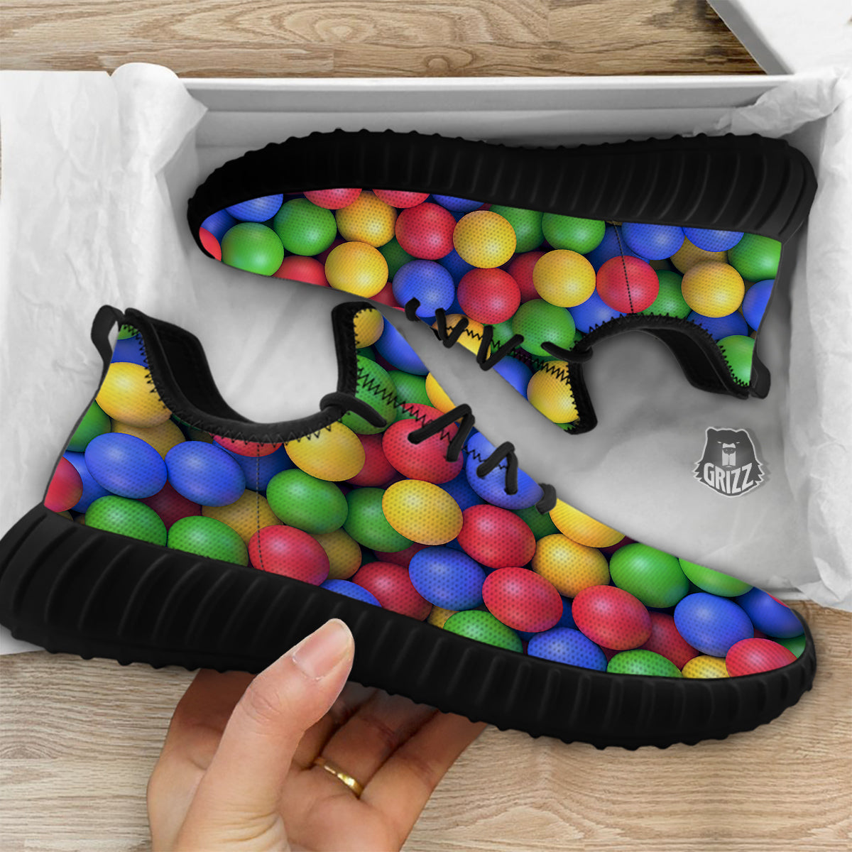 Candy Ball Colorful Print Black Walking Shoes-grizzshop
