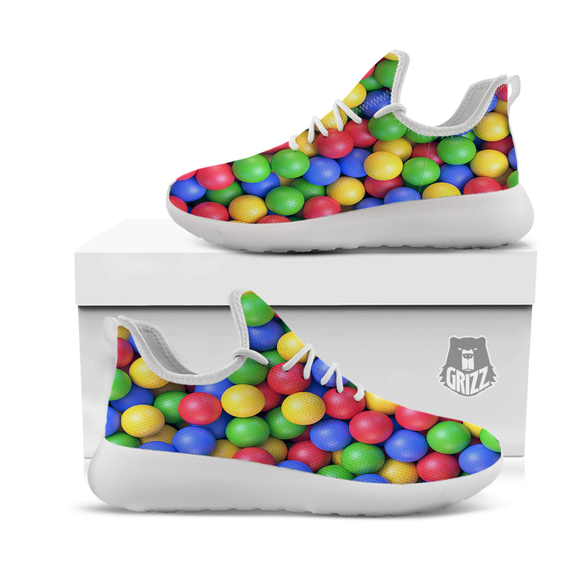 Candy Ball Colorful Print White Athletic Shoes-grizzshop