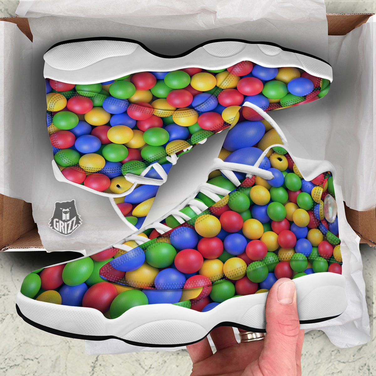 Candy Ball Colorful Print White Basketball Shoes-grizzshop