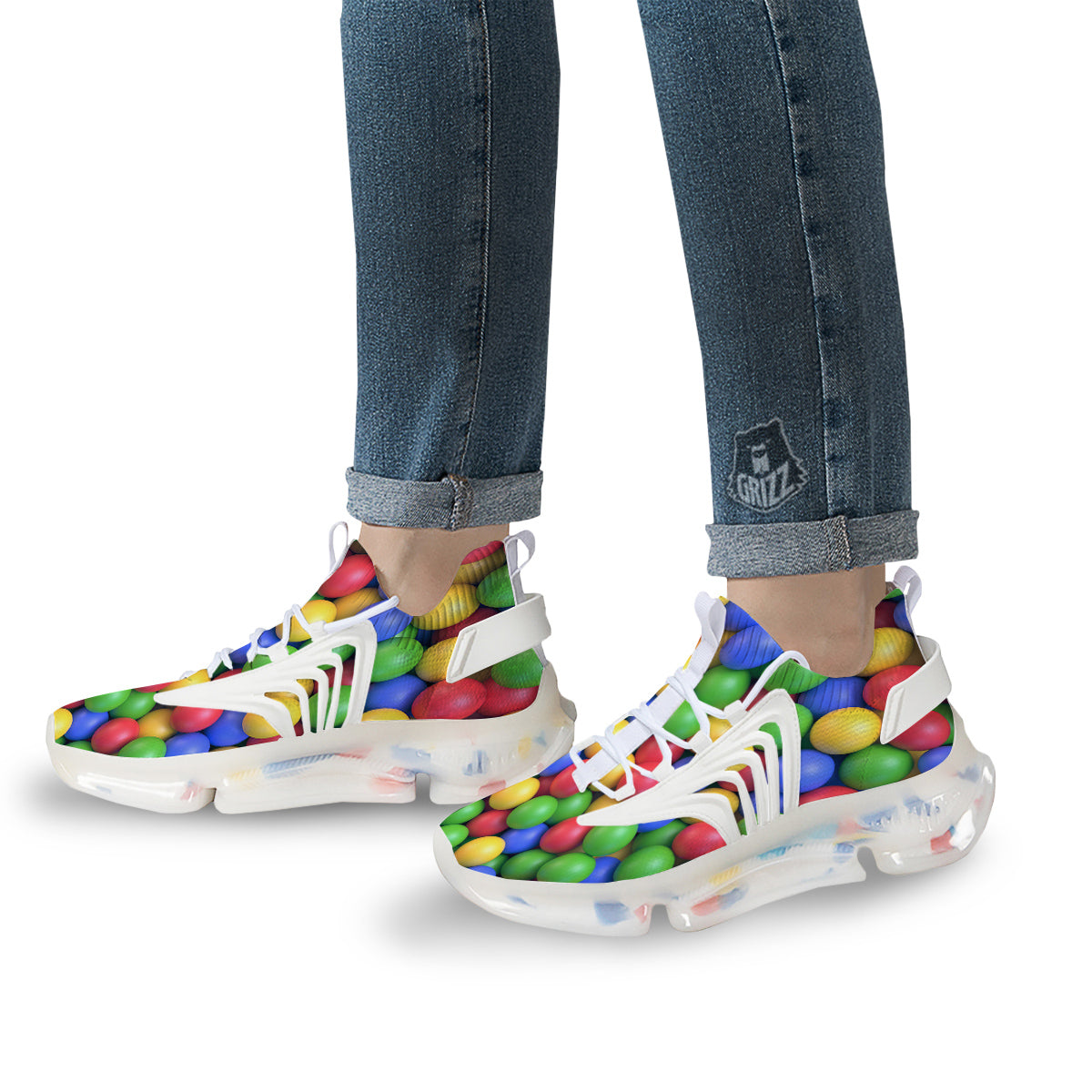 Candy Ball Colorful Print White Gym Shoes-grizzshop