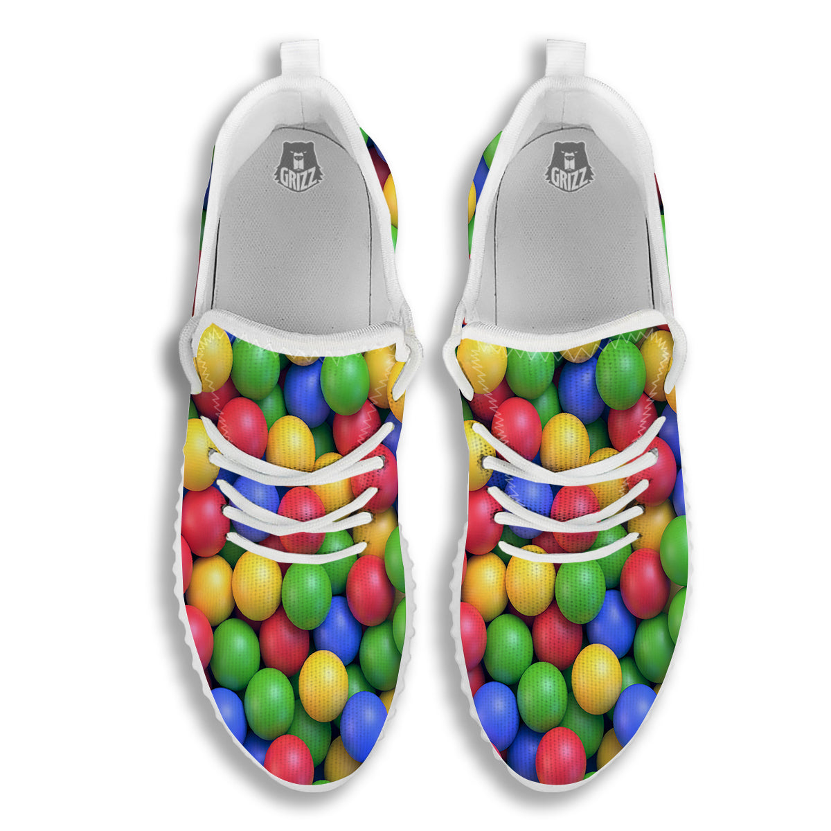 Candy Ball Colorful Print White Walking Shoes-grizzshop