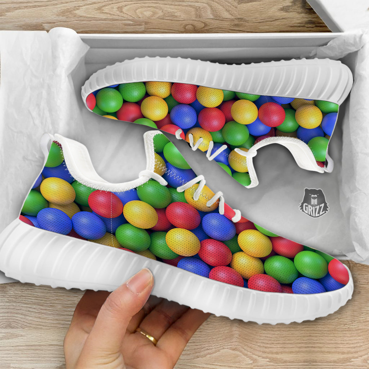 Candy Ball Colorful Print White Walking Shoes-grizzshop