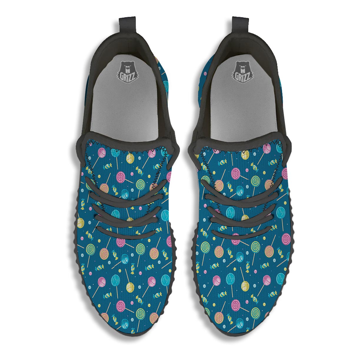 Candy Ball Sweet Print Pattern Black Walking Shoes-grizzshop
