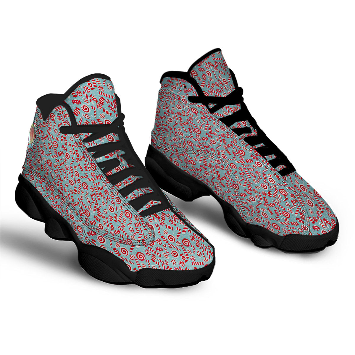 Candy Cane Christmas Print Pattern Black Basketball Shoes-grizzshop