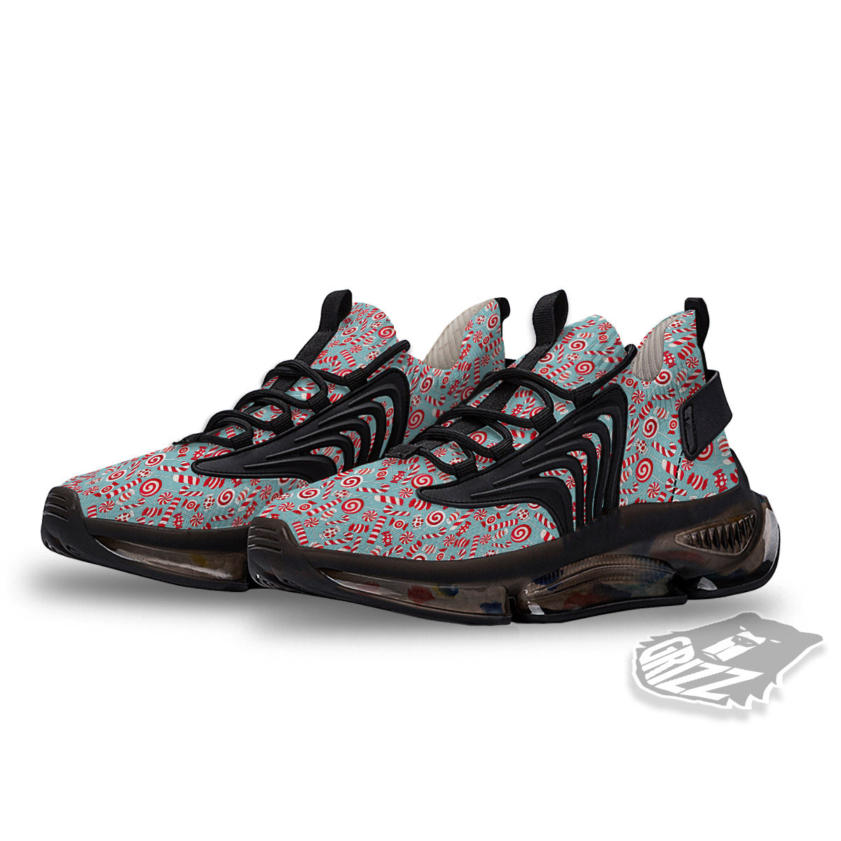 Candy Cane Christmas Print Pattern Black Gym Shoes-grizzshop