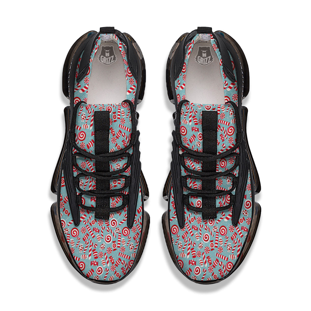 Candy Cane Christmas Print Pattern Black Gym Shoes-grizzshop