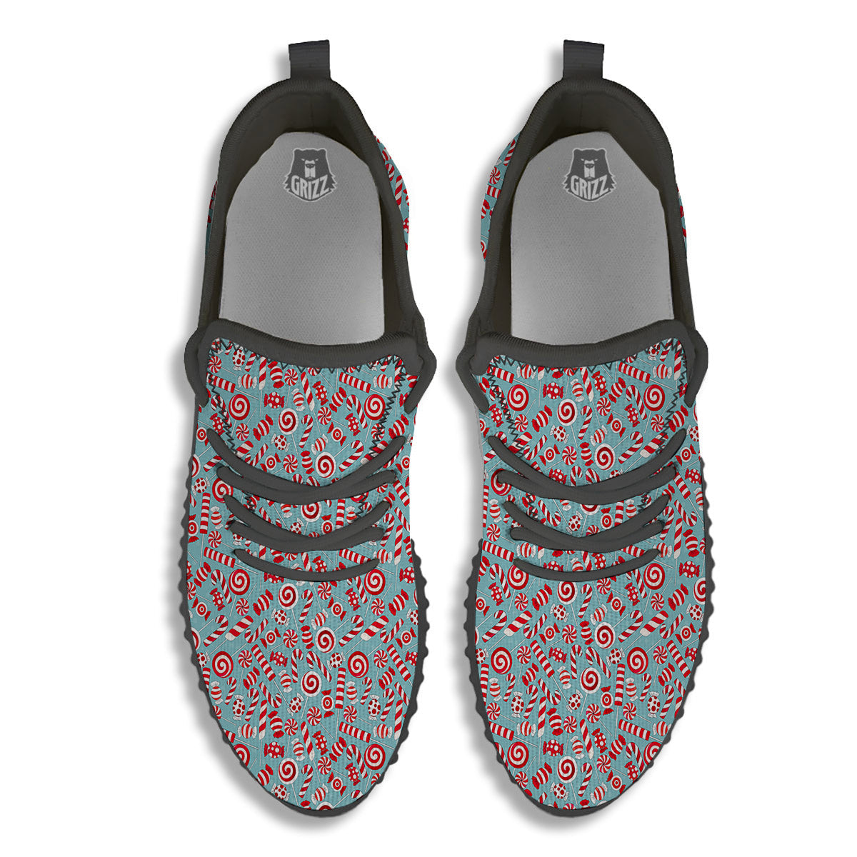 Candy Cane Christmas Print Pattern Black Walking Shoes-grizzshop