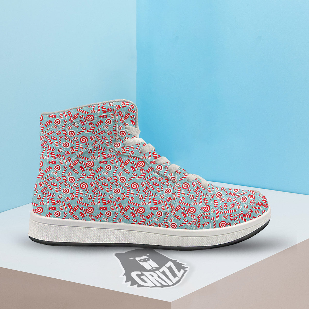 Candy Cane Christmas Print Pattern High Top Sneakers-grizzshop