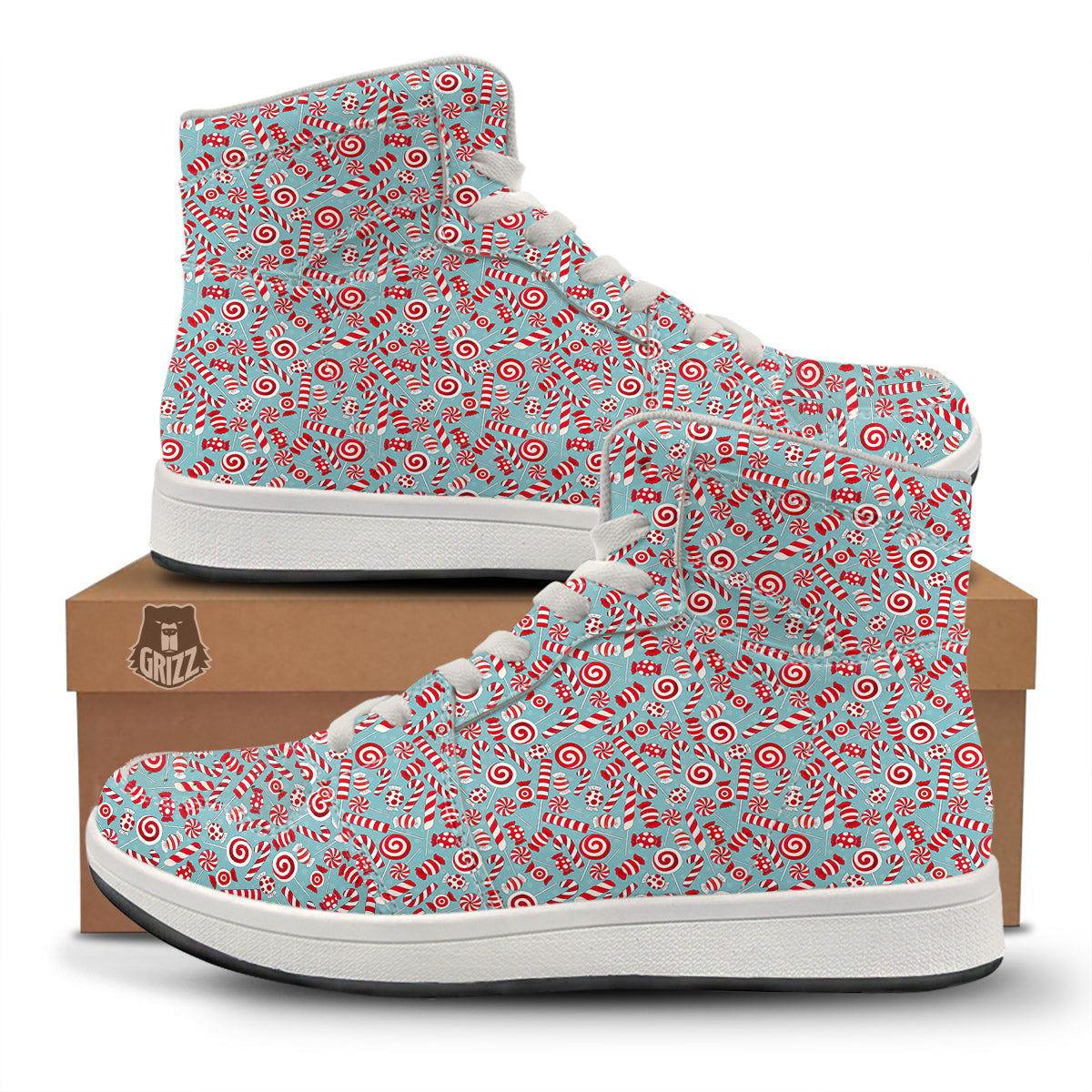 Candy Cane Christmas Print Pattern High Top Sneakers-grizzshop