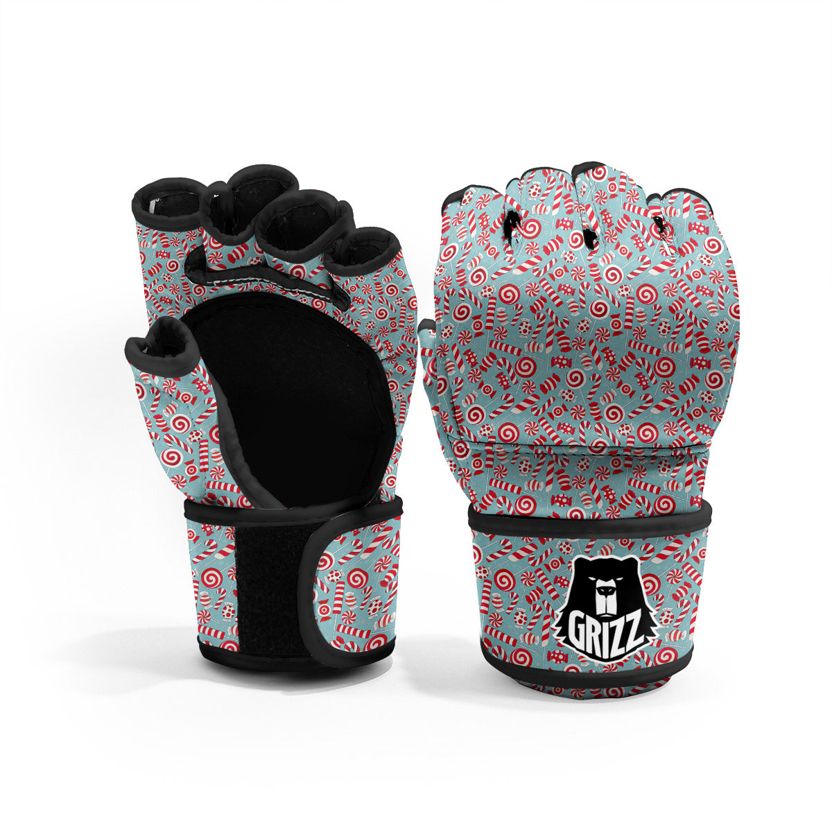 Candy Cane Christmas Print Pattern MMA Gloves-grizzshop