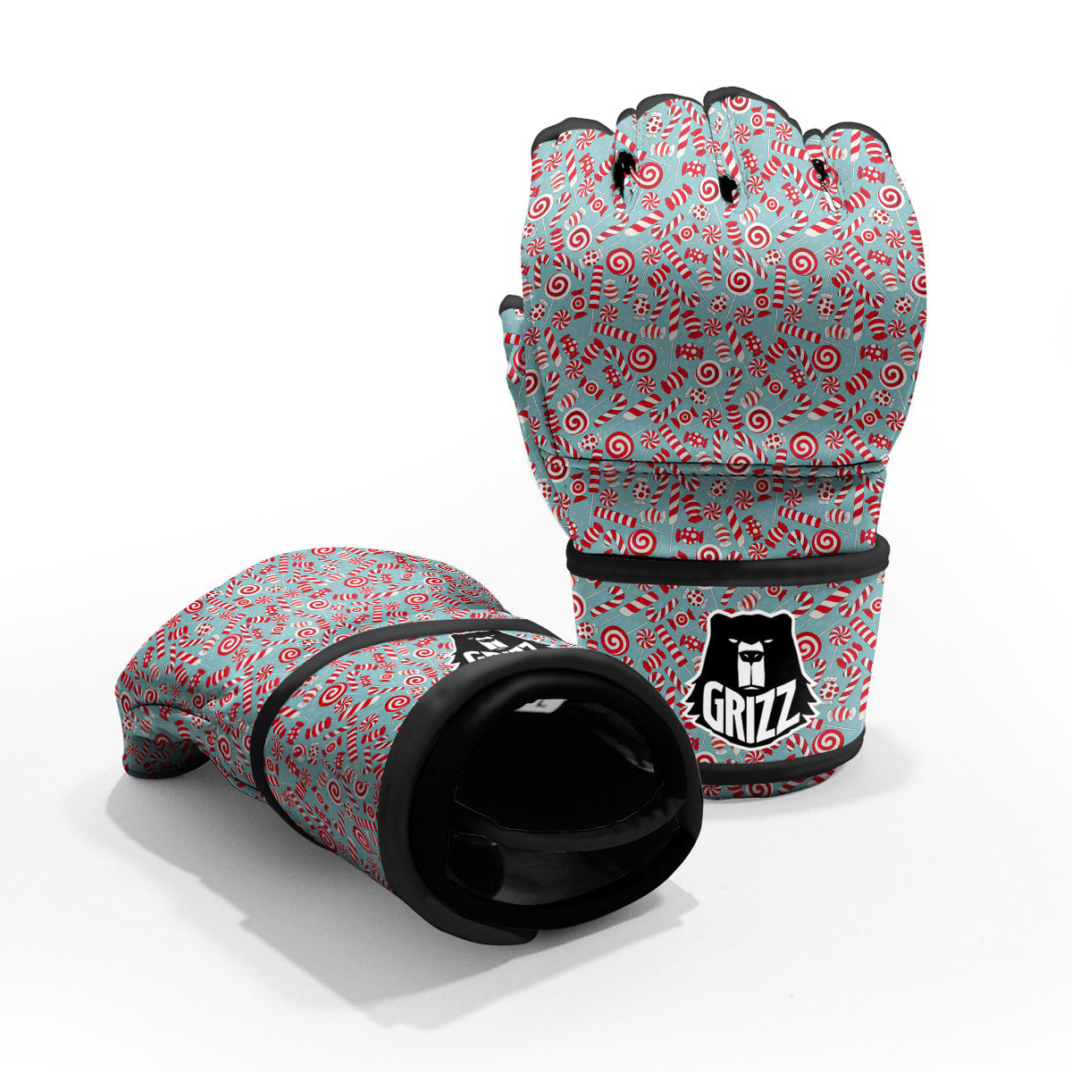 Candy Cane Christmas Print Pattern MMA Gloves-grizzshop