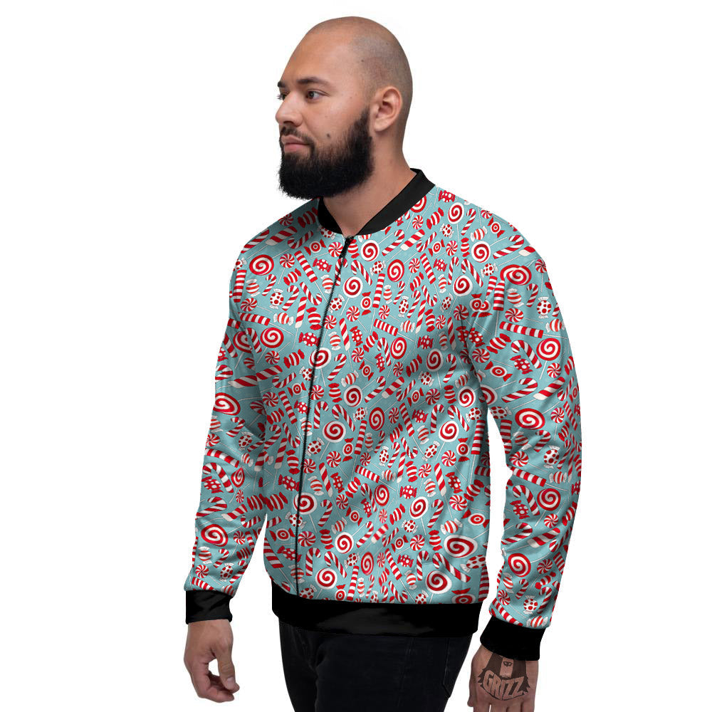 Candy Cane Christmas Print Pattern Men's Bomber Jacket-grizzshop