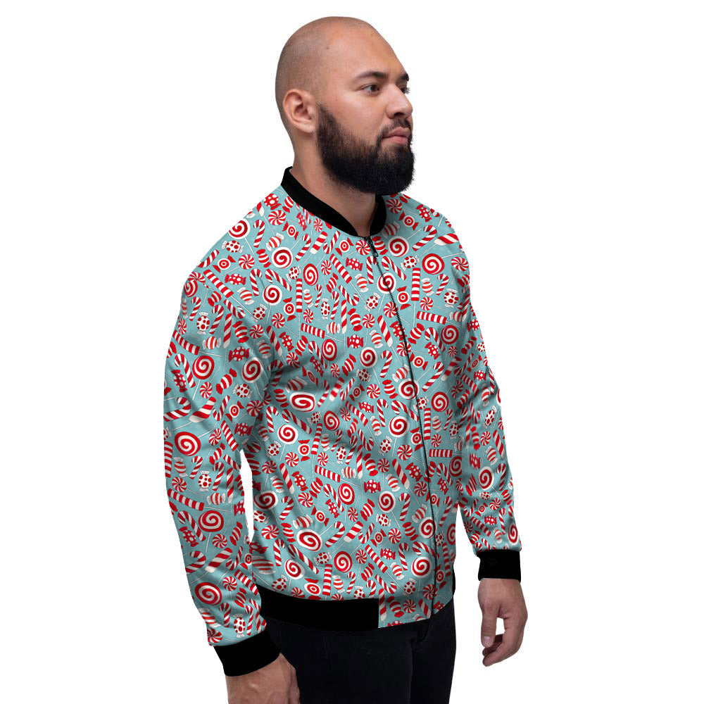 Candy Cane Christmas Print Pattern Men's Bomber Jacket-grizzshop