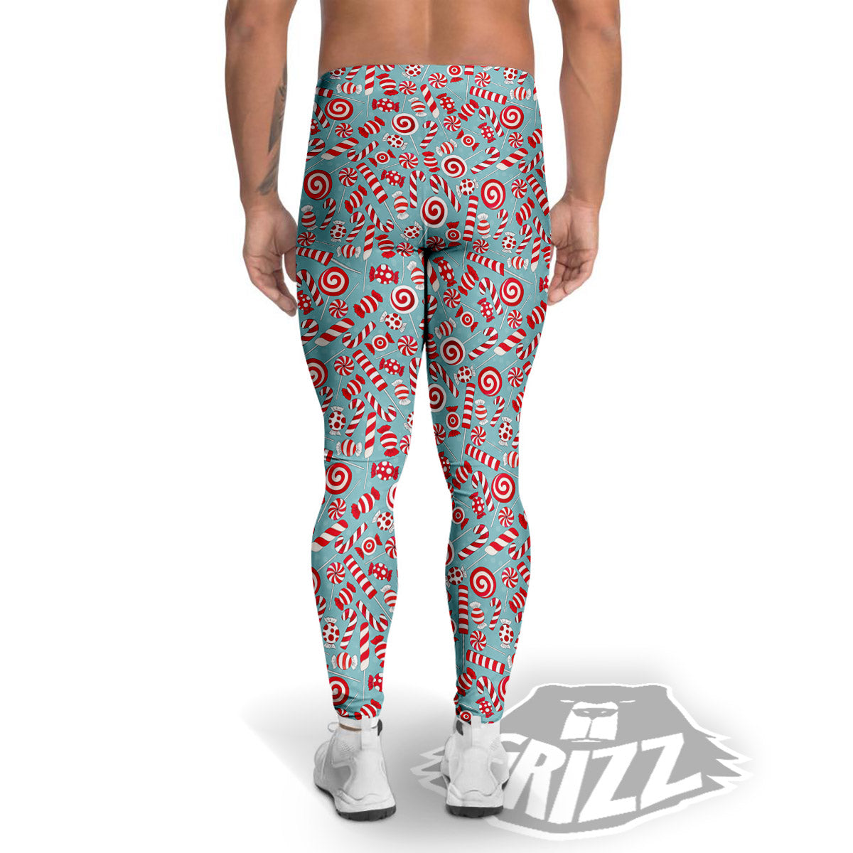 Candy Cane Christmas Print Pattern Men's Leggings-grizzshop
