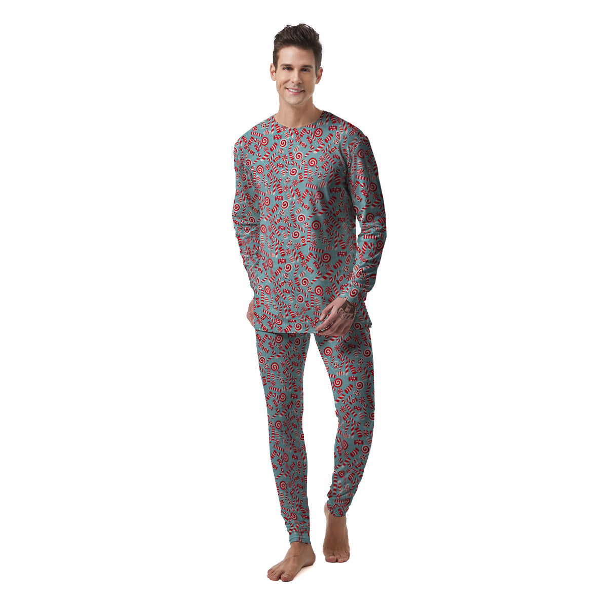 Candy Cane Christmas Print Pattern Men's Pajamas-grizzshop