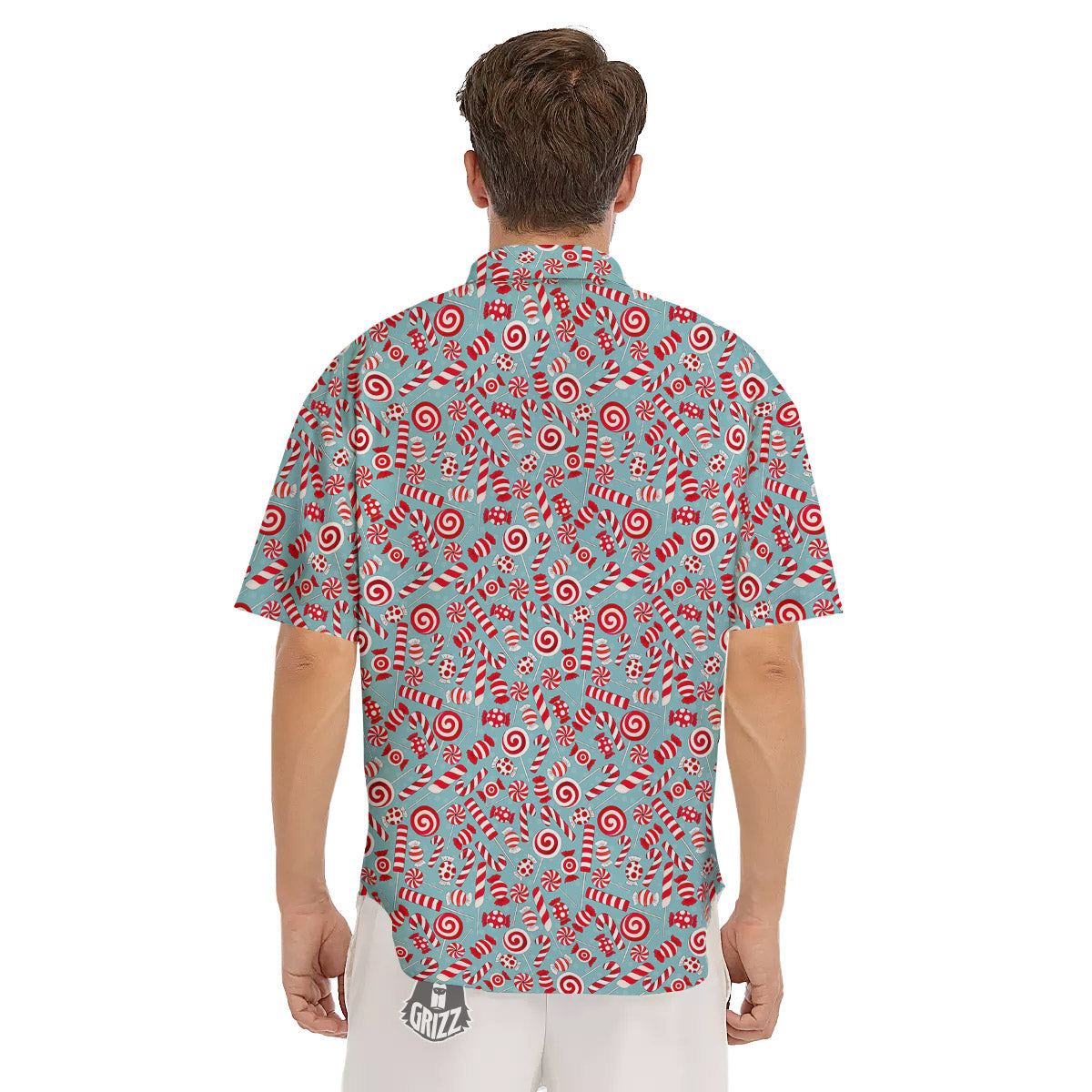 Candy Cane Christmas Print Pattern Men's Short Sleeve Shirts-grizzshop