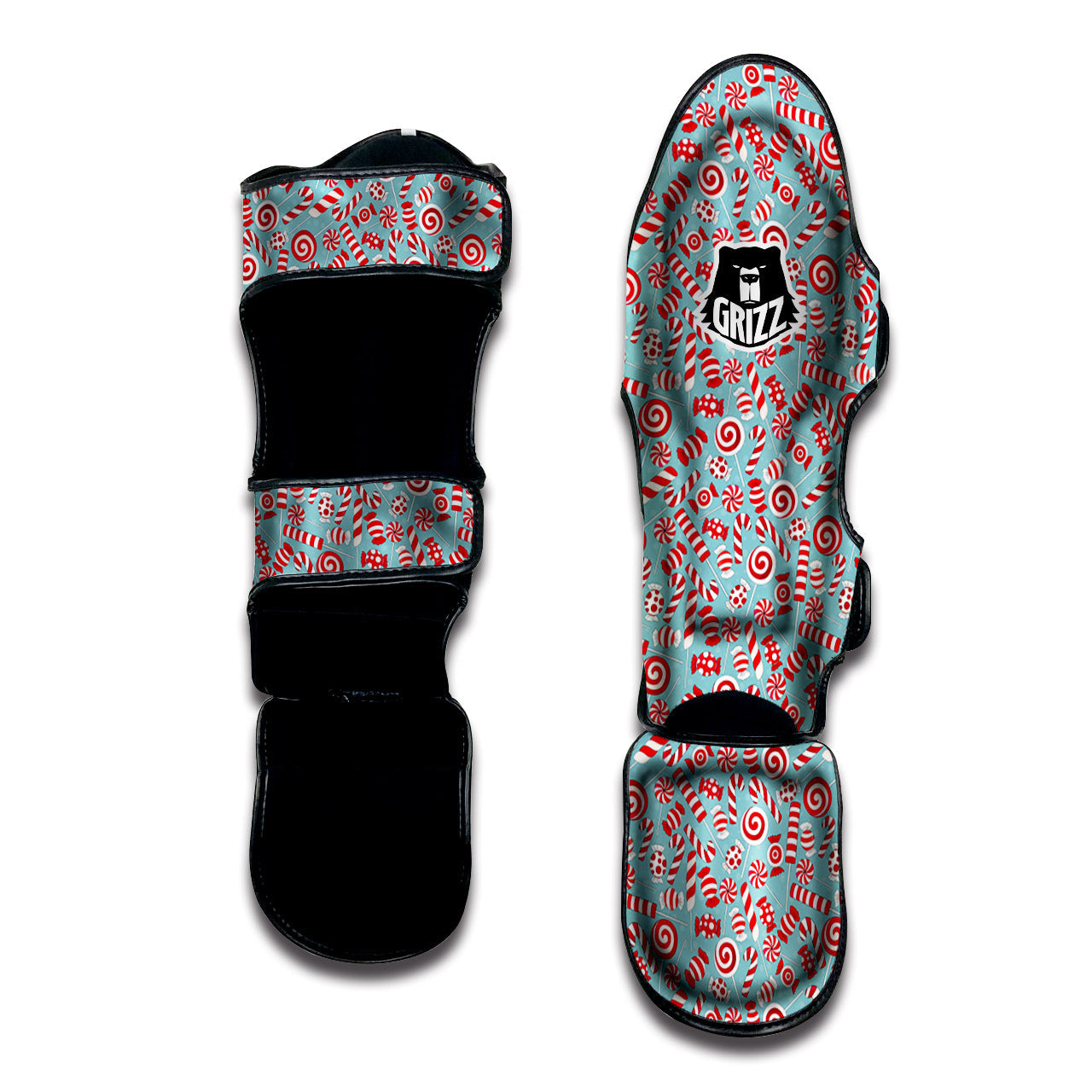 Candy Cane Christmas Print Pattern Muay Thai Shin Guards-grizzshop