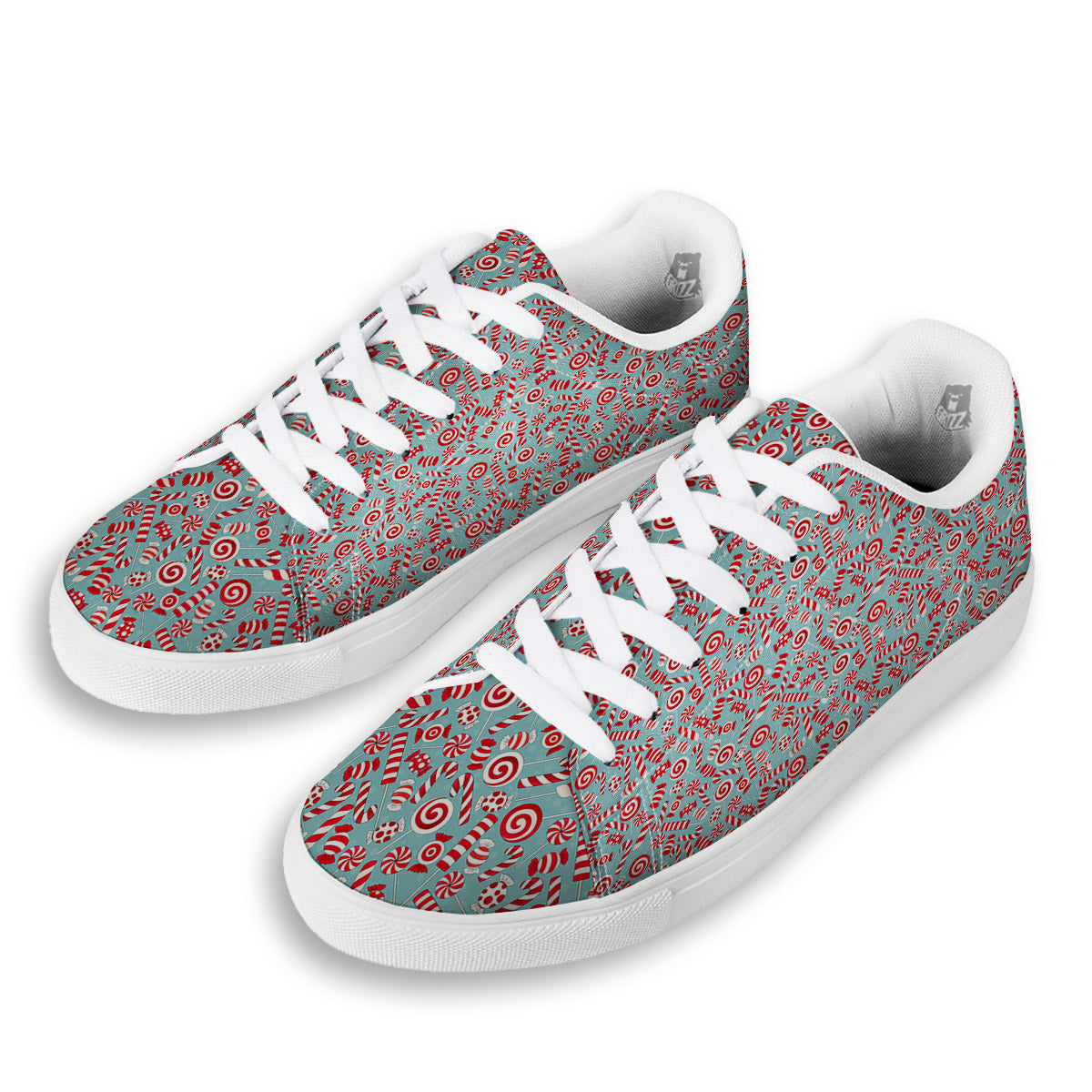 Candy Cane Christmas Print Pattern White Low Top Sneakers-grizzshop