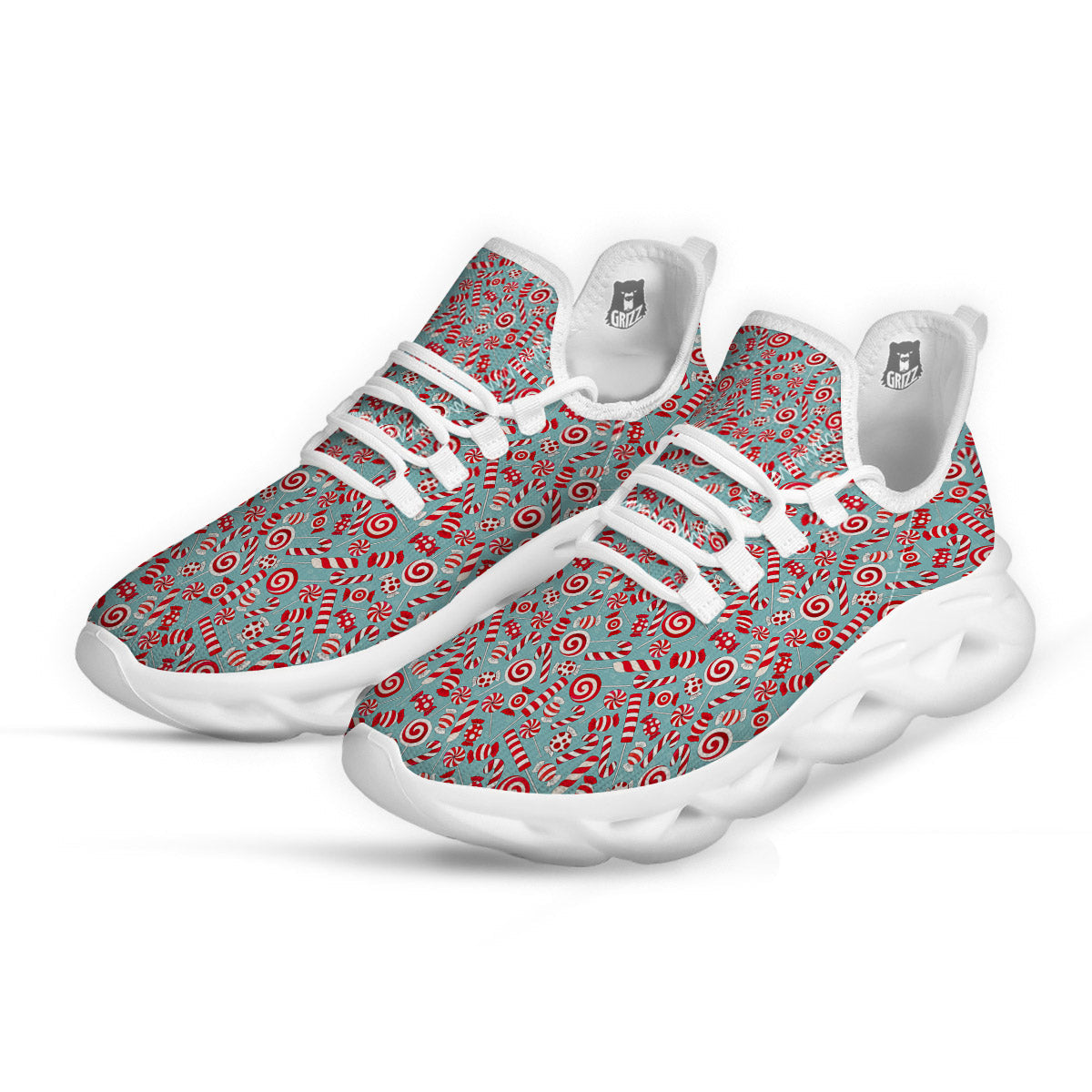 Candy Cane Christmas Print Pattern White Running Shoes-grizzshop