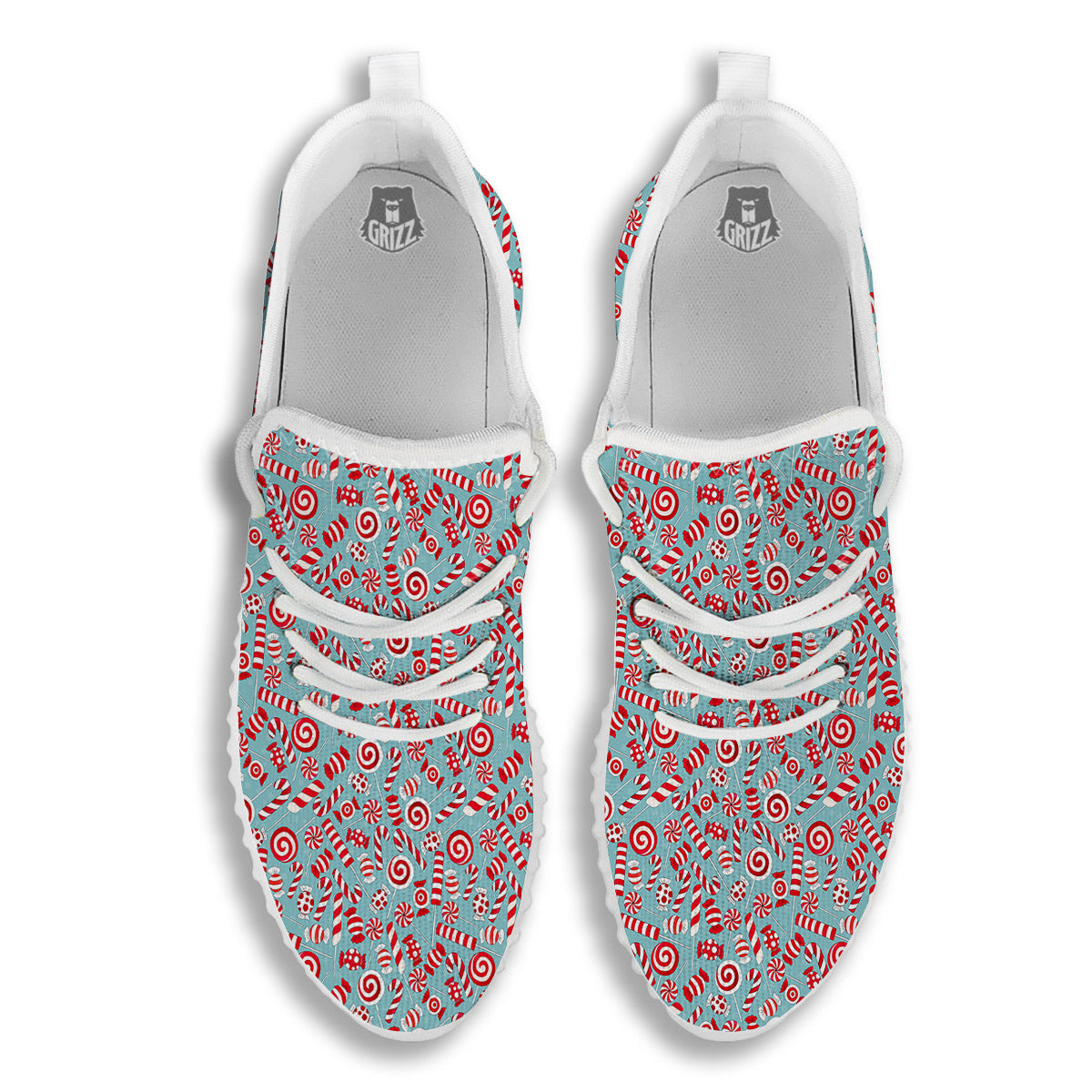 Candy Cane Christmas Print Pattern White Walking Shoes-grizzshop
