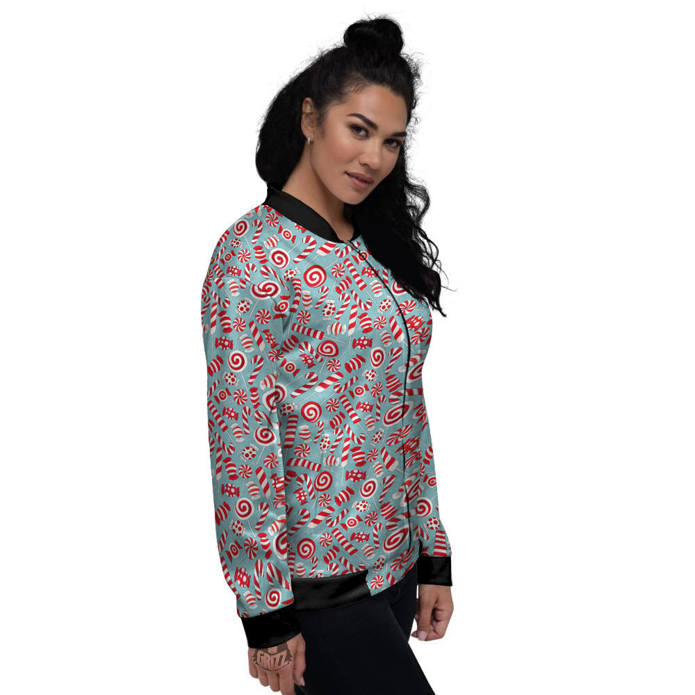 Candy Cane Christmas Print Pattern Women's Bomber Jacket-grizzshop