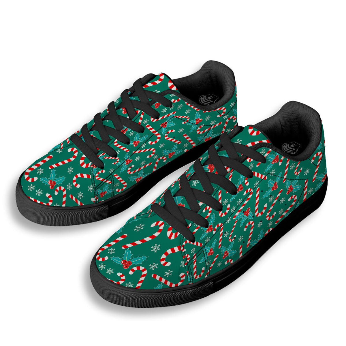 Candy Cane Merry Christmas Print Pattern Black Low Top Sneakers-grizzshop