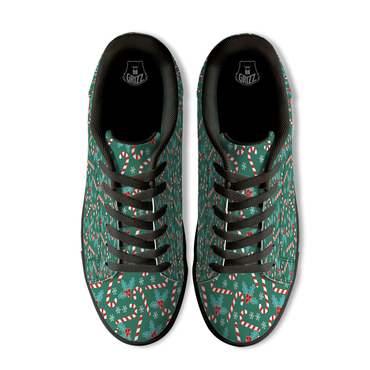 Candy Cane Merry Christmas Print Pattern Black Low Top Sneakers-grizzshop