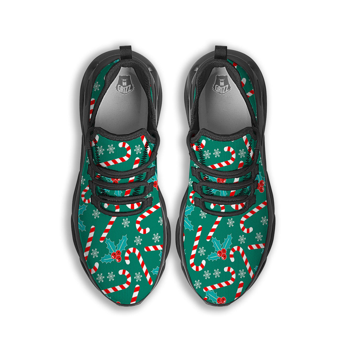Candy Cane Merry Christmas Print Pattern Black Running Shoes-grizzshop