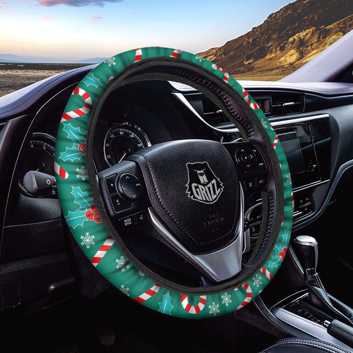 Candy Cane Merry Christmas Print Pattern Car Steering Wheel Cover-grizzshop