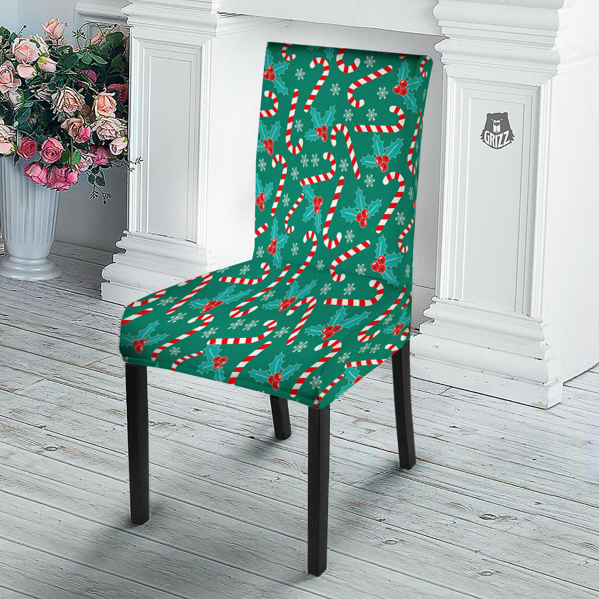 Candy Cane Merry Christmas Print Pattern Dining Chair Slipcover-grizzshop