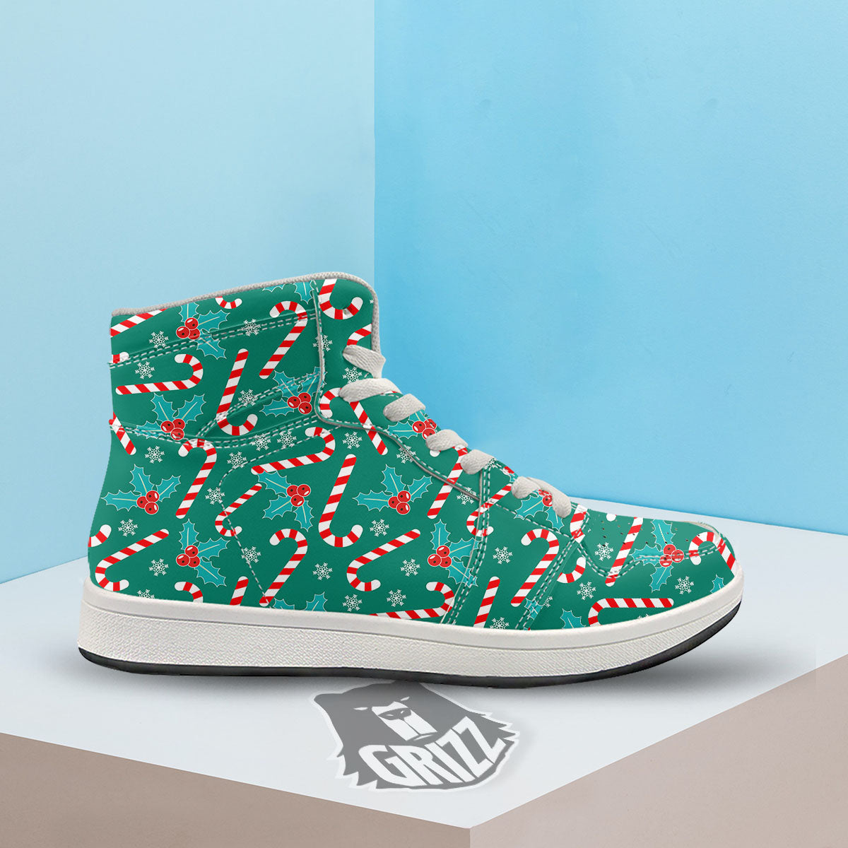Candy Cane Merry Christmas Print Pattern High Top Sneakers-grizzshop