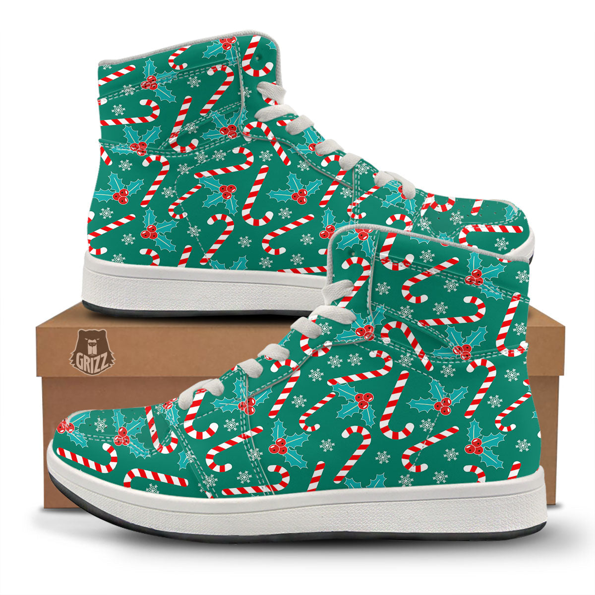 Candy Cane Merry Christmas Print Pattern High Top Sneakers-grizzshop