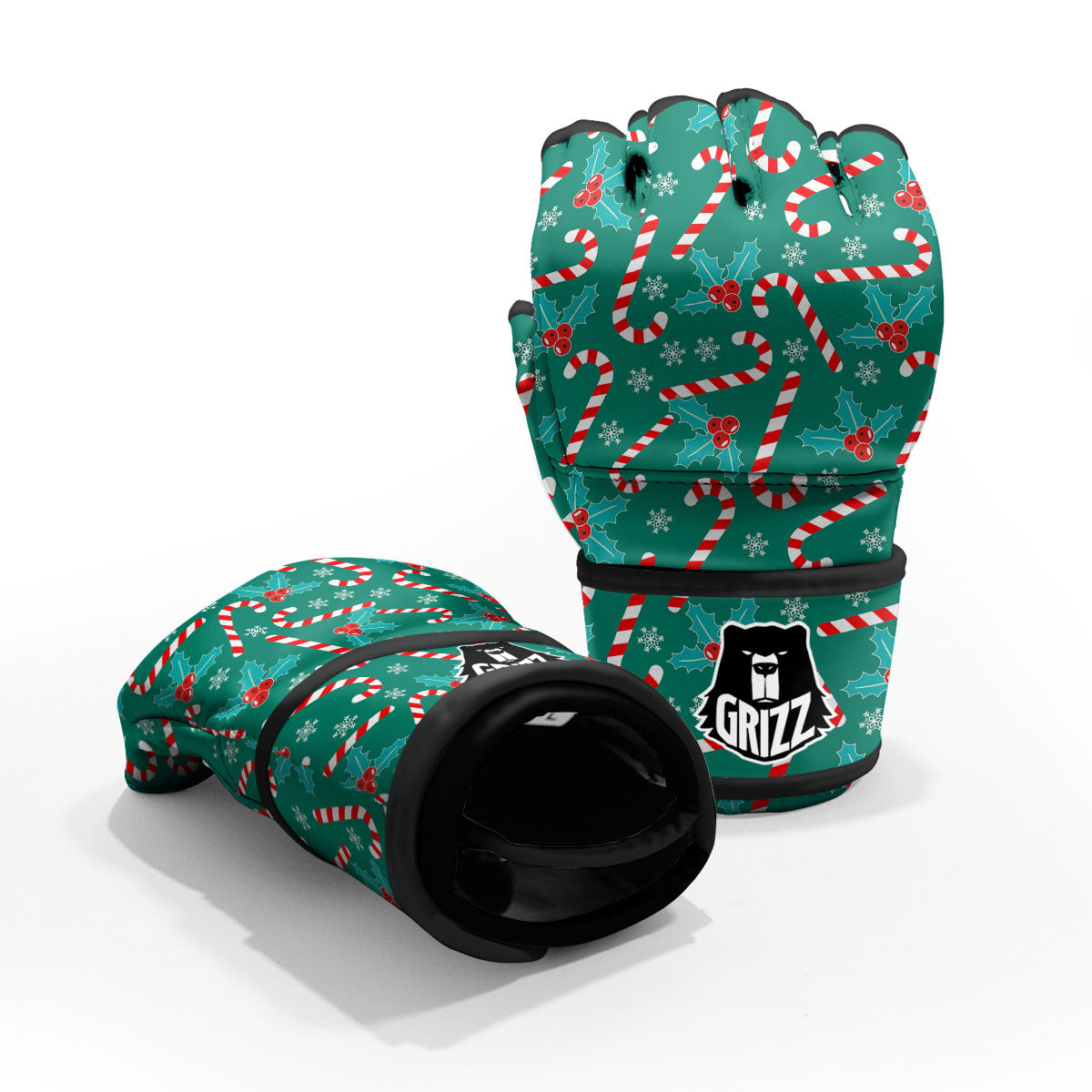 Candy Cane Merry Christmas Print Pattern MMA Gloves-grizzshop