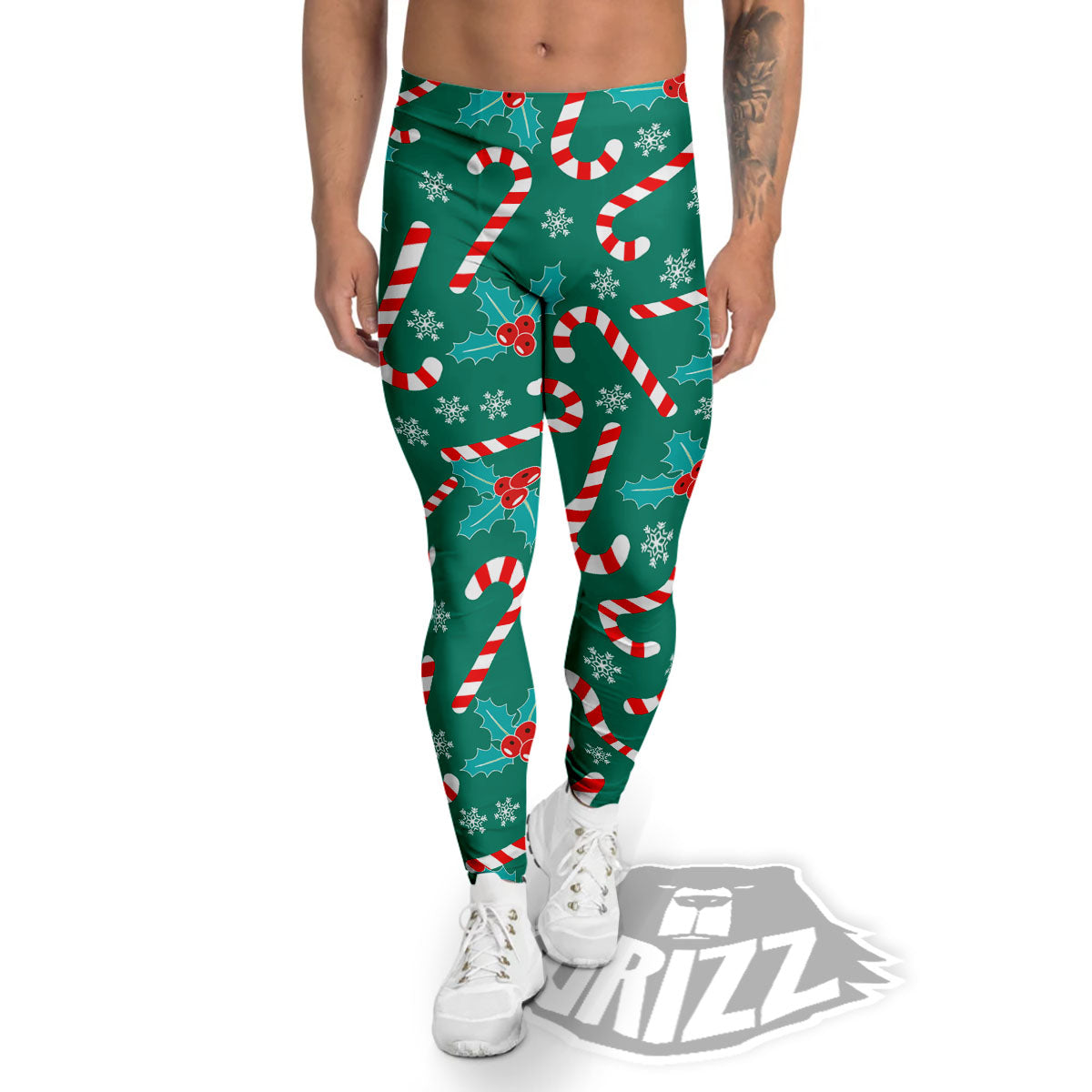 Candy Cane Merry Christmas Print Pattern Men's Leggings-grizzshop