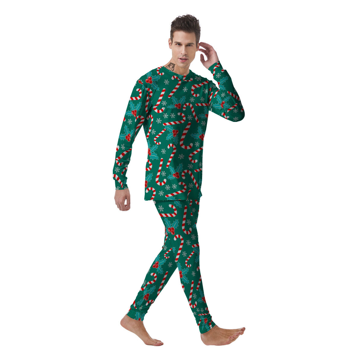 Candy Cane Merry Christmas Print Pattern Men's Pajamas-grizzshop